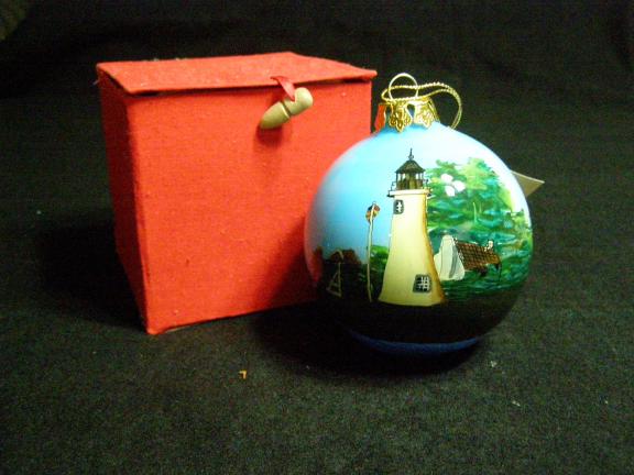 Alessandra Glass inside painted Presque Isle Lighthouse Ornament for sale in Antrim County MI