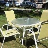 Glass Top Patio Table with 4 Chairs for sale in Chaska MN by Garage Sale Showcase member pami1964, posted 10/07/2018