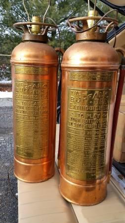 Antique Brass/Cooper Fire Extinguisher Matching Lamps