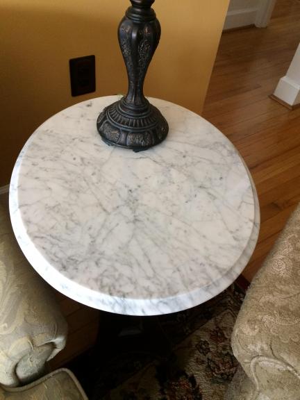 Mahogany and marble tables set