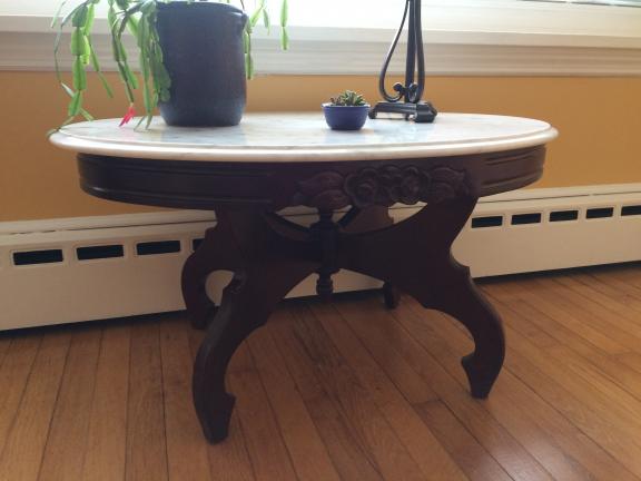 Mahogany and marble tables set