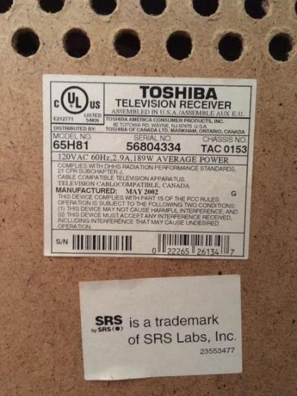 Giant 2002 Toshiba TV