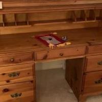 Pine roll top desk for sale in Roscommon MI by Garage Sale Showcase member Lmeklund, posted 06/14/2019