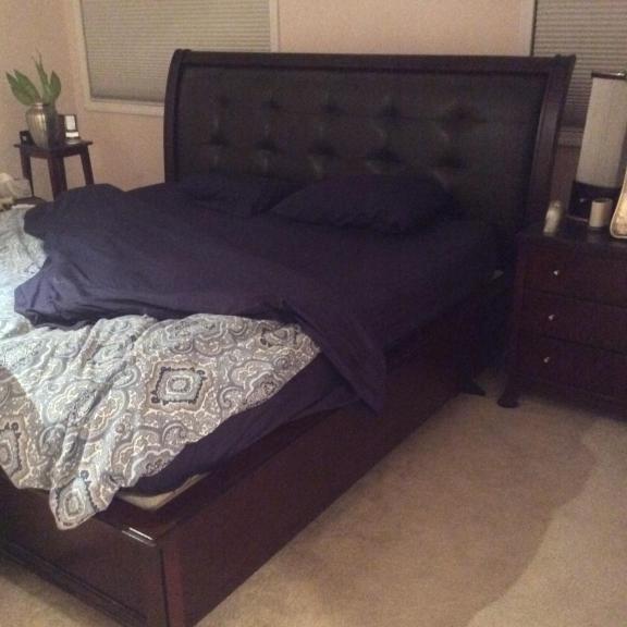 King size bed frame with mattress foundations,dresser, night stand, & bedroom night lamp