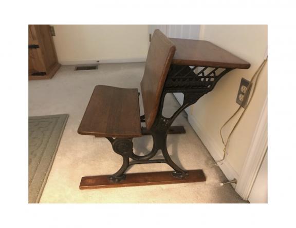Antique Columbia School Desk with Vintage Painting
