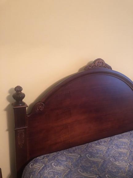 Queen bed, dresser, chest.