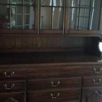 Walnut Henkle Harris Dining Server w/Glass Hutch Top for sale in New Hope PA by Garage Sale Showcase member junemoonbeam, posted 06/16/2019