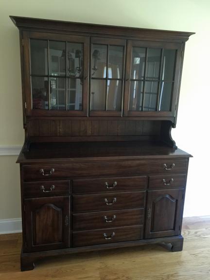 Walnut Henkle Harris Dining Server w/Glass Hutch Top for sale in New Hope PA
