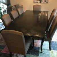 Dining table 8 mgbw upholstered chairs for sale in Englewood NJ by Garage Sale Showcase member spencerd, posted 05/08/2019