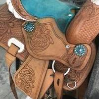 HAND MADE. BLUE LEATHER SADDLE TACK WESTERN YOUTH KIDS SADDLE TACK SET for sale in Bogart GA by Garage Sale Showcase member Maria, posted 09/18/2019