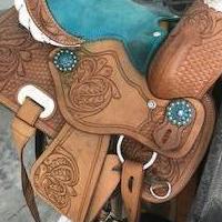 HAND MADE.  BLUE LEATHER SADDLE TACK WESTERN YOUTH KIDS SADDLE TACK SET for sale in Bogart GA by Garage Sale Showcase member Maria, posted 09/18/2019