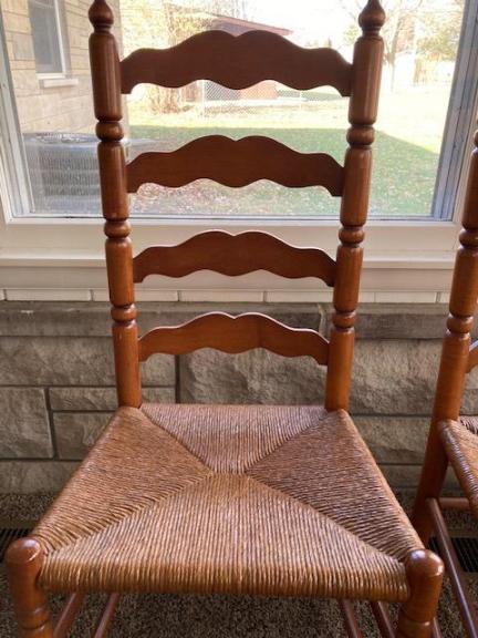 6 Ladder back, rush seat chairs