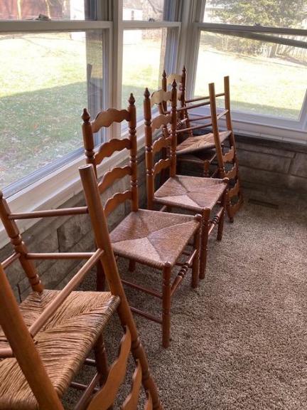 6 Ladder back, rush seat chairs
