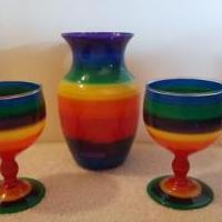Pitcher and Goblets. Glass in Rainbow Colors for sale in Sterling Heights MI by Garage Sale Showcase member BandTstuff, posted 02/23/2020