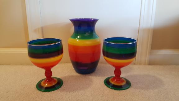 Pitcher and Goblets. Glass in Rainbow Colors for sale in Sterling Heights MI