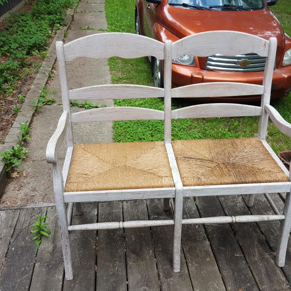 Antique Wood Bench Seat Rattan Seats