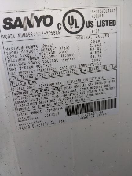 Sanyo 205 watt solar panels