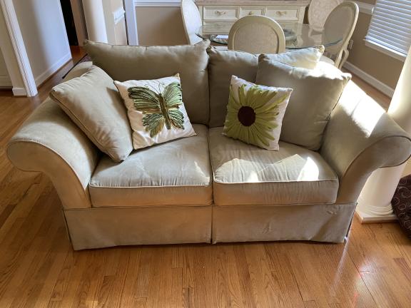 6 foot green loveseat ultra suede couch for sale - excellent condition