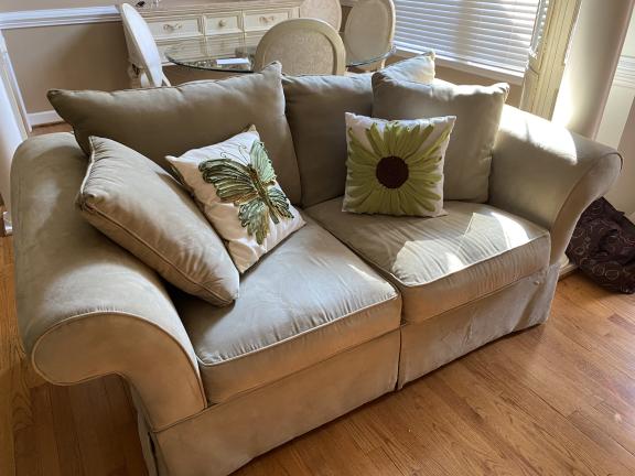 6 foot green loveseat ultra suede couch for sale - excellent condition