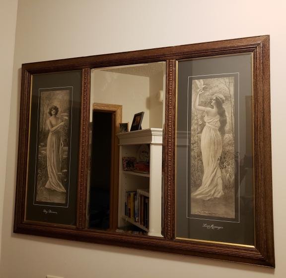 Antique wall mirror w Cress Woollett prints for sale in Dresser WI
