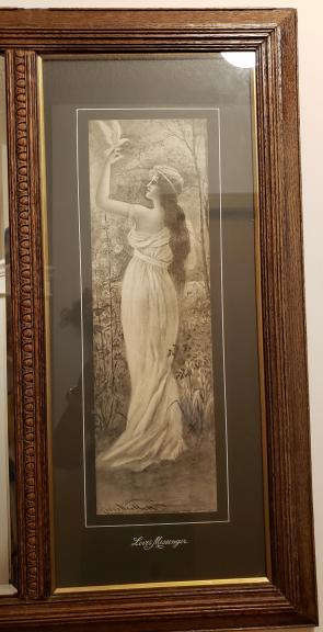 Antique wall mirror w Cress Woollett prints