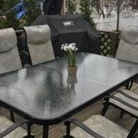 Glass top patio dining table & 6 chairs for sale in Fair Lawn NJ by Garage Sale Showcase member Robbie28, posted 04/04/2022