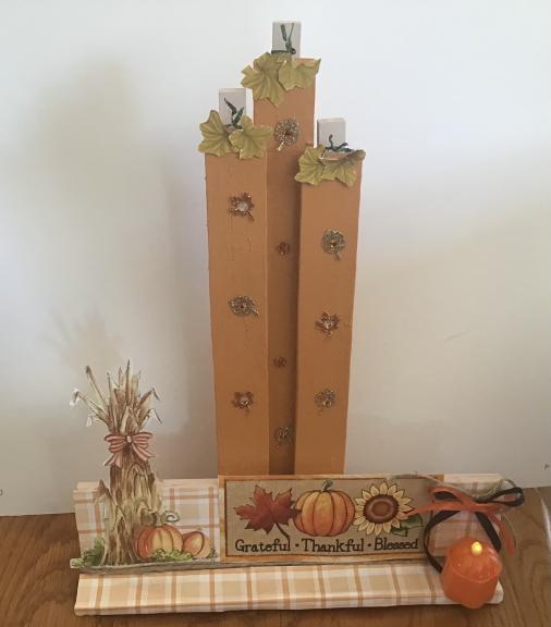 Three Pumpkin Shelf Sitter Tower Battery Pumpkin Light for sale in Butler OH