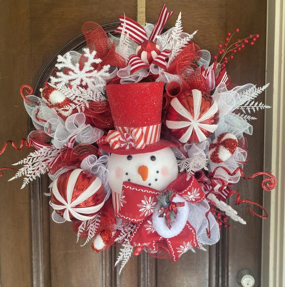 Snowman Peppermint Christmas Wreath for sale in Richmond TX