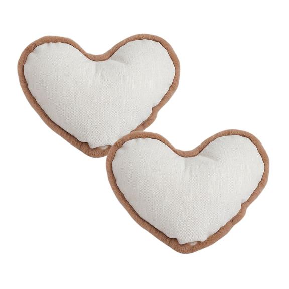 SOGA 2X 42x32cm Heart-Shaped Beige Brown Off-White Plush Polyester Pillow Cover
