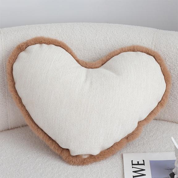 SOGA 2X 42x32cm Heart-Shaped Beige Brown Off-White Plush Polyester Pillow Cover for sale in Dover DE