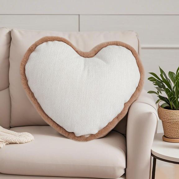 SOGA 2X 42x32cm Heart-Shaped Beige Brown Off-White Plush Polyester Pillow Cover