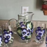 Hand painted glass pitcher set for sale in Richmondville NY by Garage Sale Showcase member katnaps, posted 08/13/2018