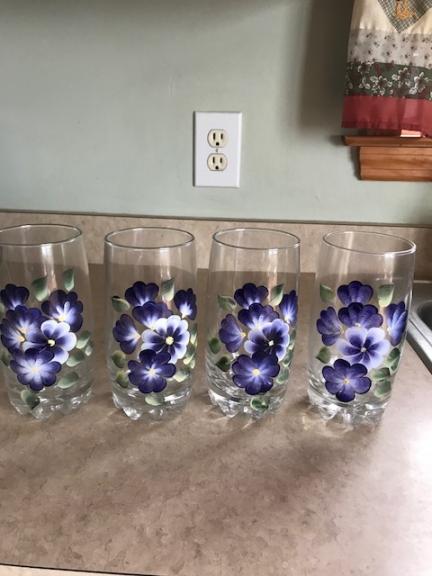 Hand painted glass pitcher set
