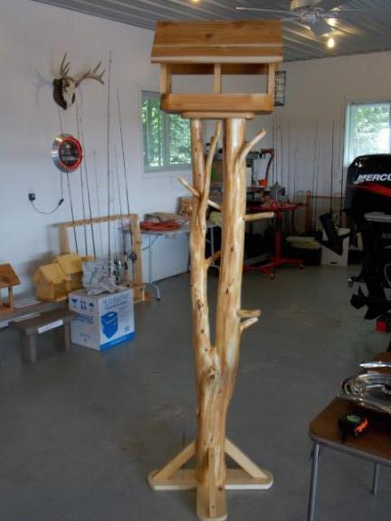 Rustic White Cedar Pole w/bird feeder for sale in Phillips WI