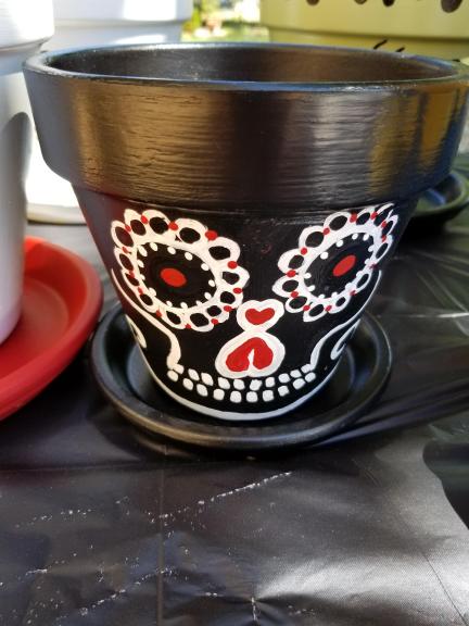 Day of the dead handpainted clay pots set of 2