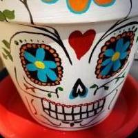 Day of the dead handpainted clay pot planter for sale in Lubbock TX by Garage Sale Showcase member Kwill74, posted 09/23/2018