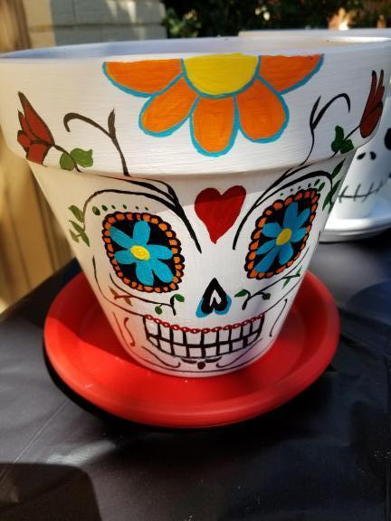 Day of the dead handpainted clay pot planter for sale in Lubbock TX
