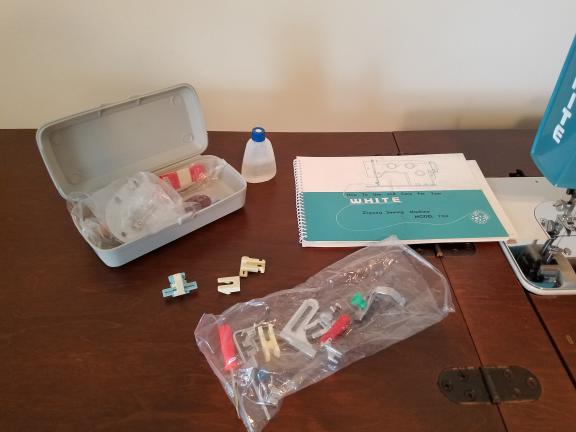 White Sewing Machine and Accessories